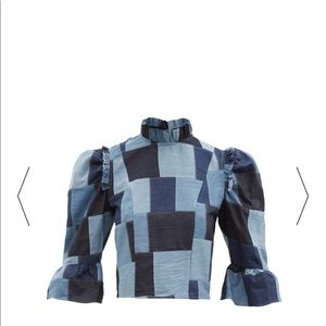 batsheva denim patchwork blouse size 2